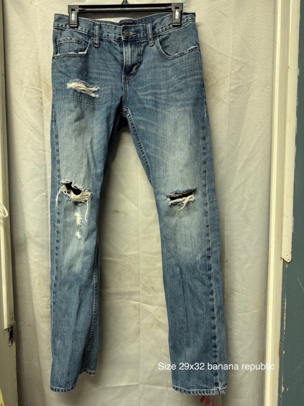 Banana Republic Men's Light Blue Slim Straight Distressed Jeans